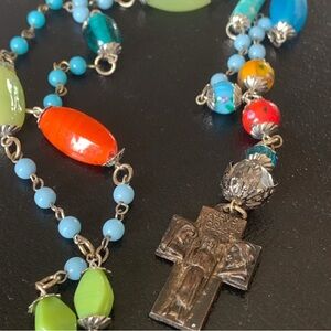 Vintage Beaded Necklace With Saint Christopher Cross